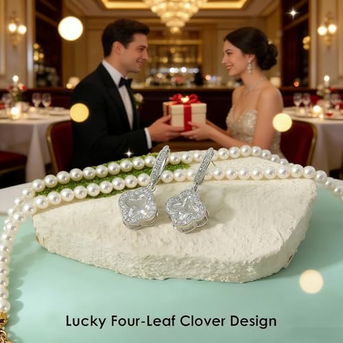 Image of Clover Earrings for Women Trendy 14K Gold Plated Four Leaf Stud Earrings Silver Flower Huggie Hoop Lucky Dangle Drop Earrings Jewelry St. Patrick's Day Christmas Anniversary Birthday Gift for Lover Daughter Mother Girlfriend