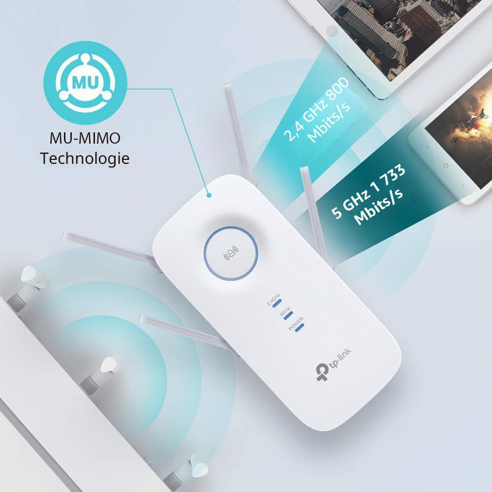 TP-link RE655 AC2600 répéteur WiFi (double WiFi AC + N, 1733 Mbps à 5 GHz + 800 Mbps à 2,4 GHz, port LAN Gigabit, contrôle de l'application, couverture maximale