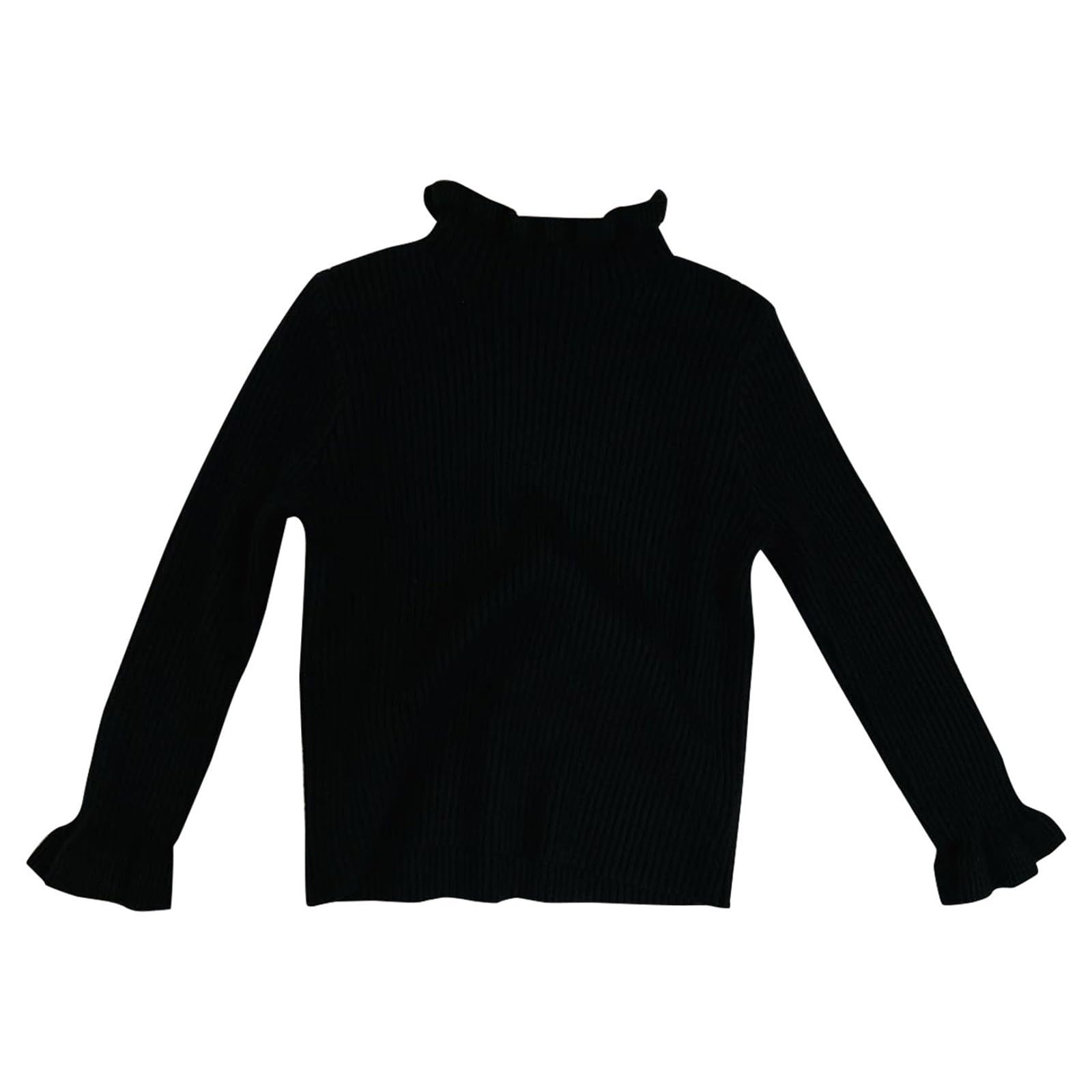 Camisetas de manga larga con cuello alto para niñas, con volantes, de punto acanalado, cómodo, suave, suéter cálido de invierno