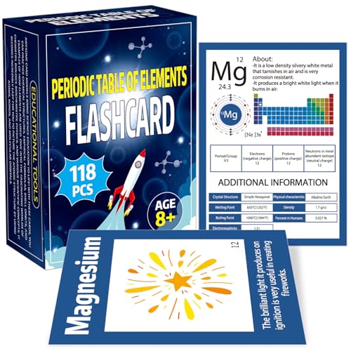 118Pcs Periodic Table of Elements Laminated Flashcards Educational Science Flash Cards Chemistry Flash Card Game Science Elements Study Guide for Teachers Students Classroom Homeschool