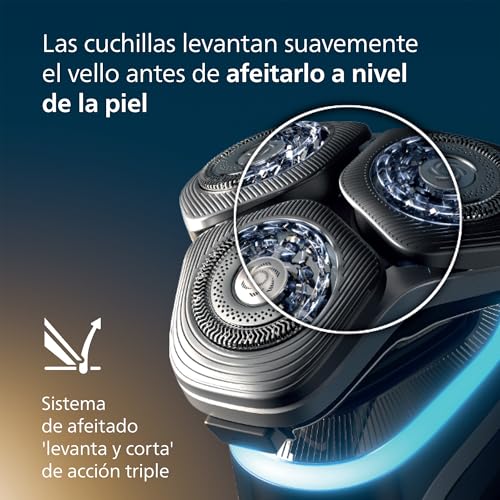 Philips i9000 Prestige, Afeitadora Eléctrica Hombre, Máquina de Afeitar Barba en Seco y Mojado, Tecnología SkinIQ, Base de Carga, Recargable, Estuche, Centro de limpieza, Recortador, XP9204/33 - imagen 3