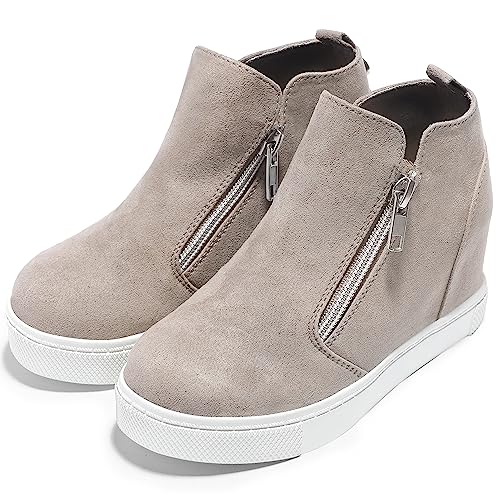 Ccvon Girls Wedge Sneakers Kids Boots High Top Platform Shoes Littile Kids/Big Kids Color Taupe Size 3 thumb #6