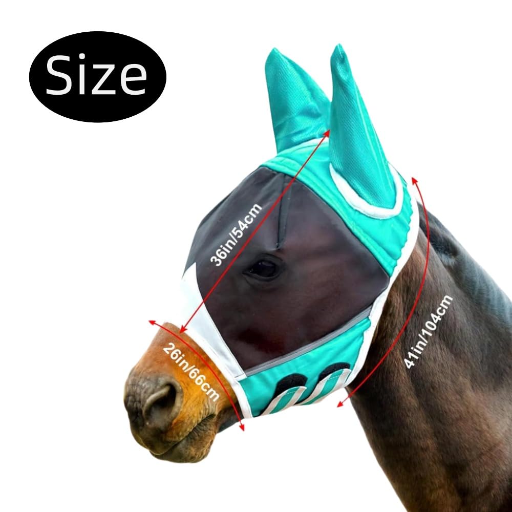 GYWHOOFT Blue Size L Horse Fly Mask, UV Protection, Super Comfort Stretchy, Fly Mask with Ear Protection, Horse Hood - Image 2