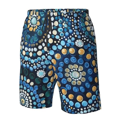 Men's Quick Dry Swim Shorts Traditional Aboriginal Dot Art Abstract Green Blue Beach Trunks with Pockets4