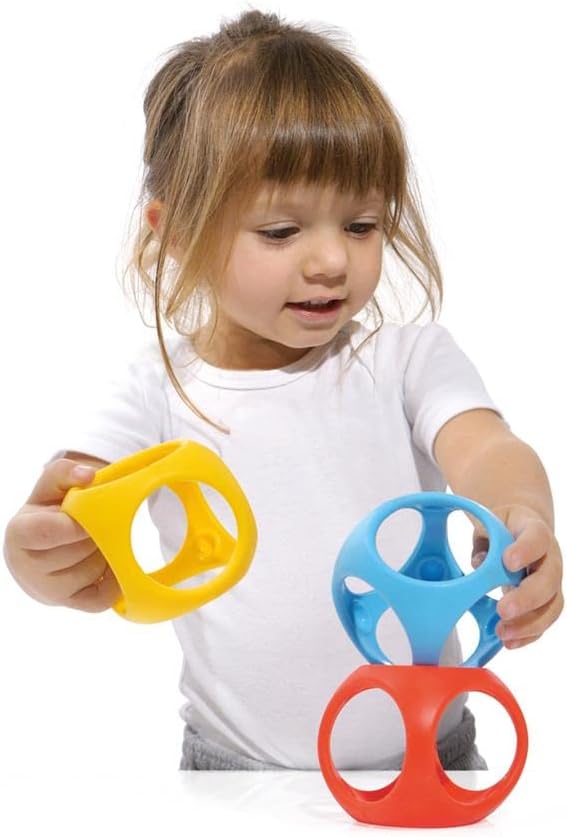 MOLUK 43420 Oibo Gripping and Teething, Play Ball, Stacking Game, Baby Toy from 0+ Months, 3 Pieces, Primary Colours, Yellow, Red, Blue