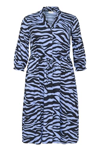 Image of Kaffe Curve Women's Plus Size Midi Dress Cropped Sleeves V-Neck Regular Fit, Blue/Black Graphic, 26/Big