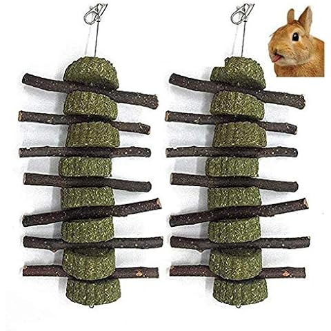 Bestenrose 2 Pcs Bunny Hamster Chew Toys for Teeth Apple Sticks for Small Animal Grass Balls Chewing for Bunny Rabbits Chinchilla Guinea Pigs Hamsters Parrots (6 grass cakes) Cover