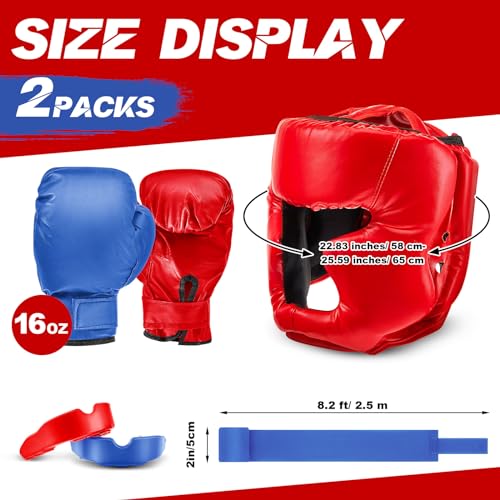 Image of Kanayu 14 Pcs Boxing Gloves and Headgear Set for Beginners Youth 16 Ounce Boxing Gloves Headgear Helmet Hand Wraps Mouth Guards Equipment for Beginners Training Equipment Gifts