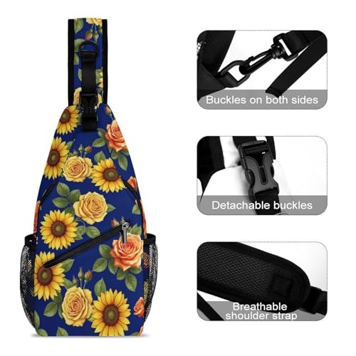 Fashion Chest Bag, Shoulder Bag, Dress Decor Sling Backpack, Casual Day Pack For Men And Women Peony Sunflower Floral3