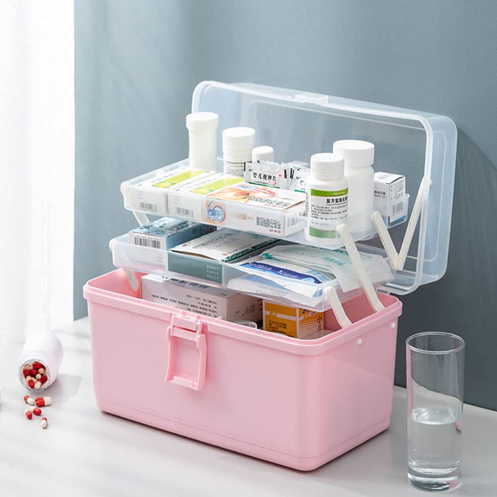 Apteczka pierwszej pomocy Puszka do przechowywania leków w domu Organizator Pudełko z przegródkami Apteczki Białe, s,Apteczka pierwszej pomocy(Pink,L)