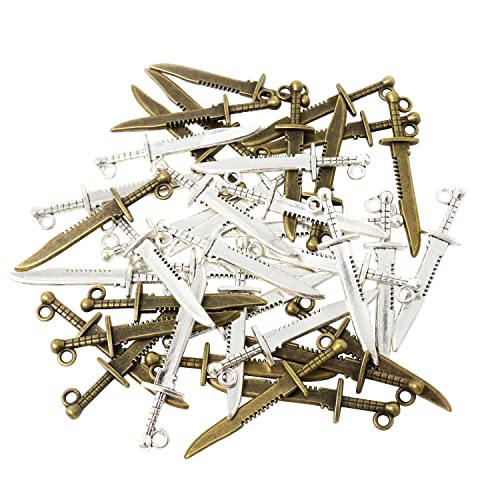 Honbay, 40pcs Lega Spade Coltello Charms Ciondolo Mini Spada Antica Charms per Orecchini Bracciale Collana Creazione di Gioielli (2 Colori)