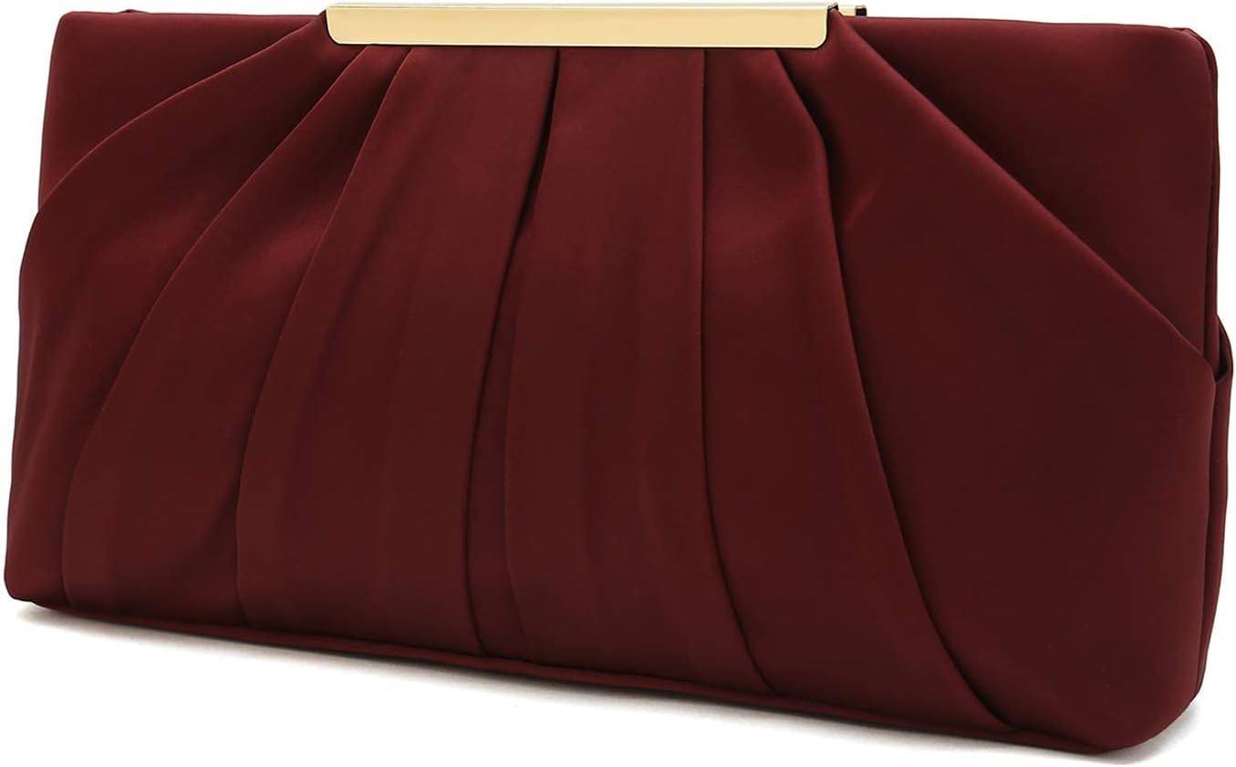 Charming Tailor Clutch Evening Bag Elegant Pleated Satin Formal Handbag Simple Classy Purse for Women (Burgundy)