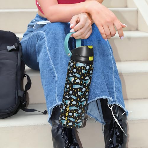 Image of ENCOOL Leakproof Insulated Water Bottle with Straw Dual-Sip Water Bottle Bag-Safe Design for Work, Commute & Gym - Keeps Drinks Cold All Day, 24 oz, Sky Whale