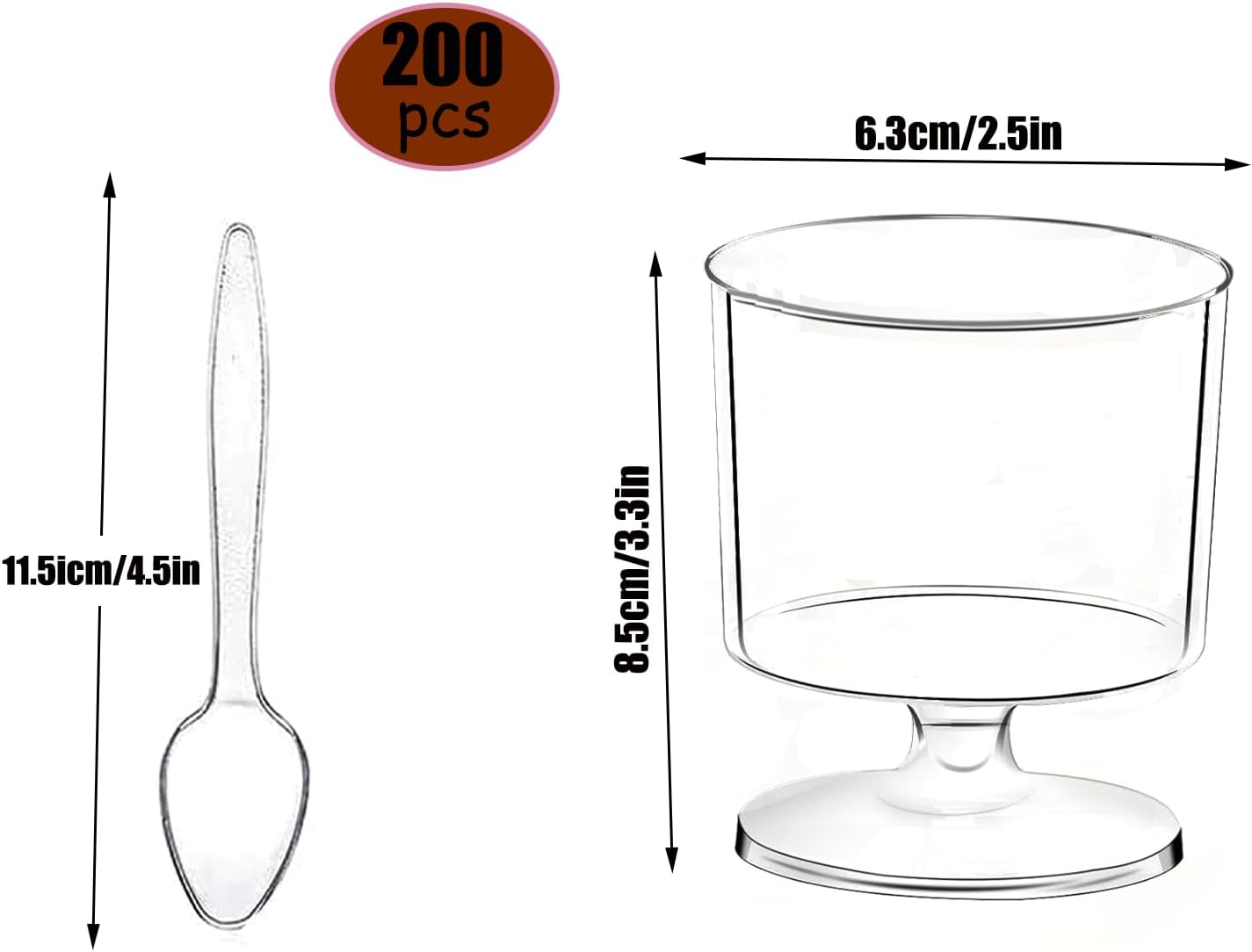 200 Pack Food Grade Dessert Cups Spoons 100 Pcs 5 oz Clear Transparent Small Dessert Cup & 100 Pcs Spoons Round Goblet Bowls for Ice Cream, Pudding, Mousse, Jello, Fruit, Appetizers and Party