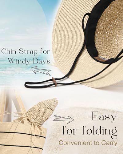 Sombrero de playa para mujer de verano de paja con ala ancha miniatura 5