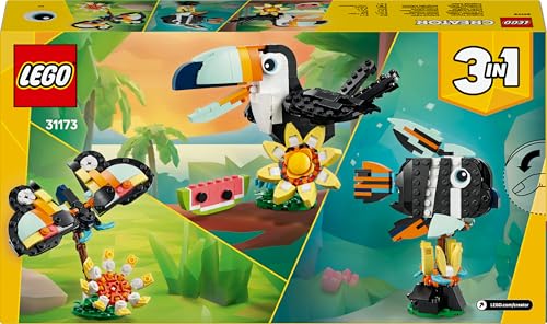 LEGO Creator Wilde Tiere: Tropischer Tukan - 3-in-1-Spiel Tier verwandelt Sich in Schmetterling Minifigur oder Fisch - Kreatives Spielzeug - Geschenk für Mädchen und Jungen ab 7 Jahren 31173