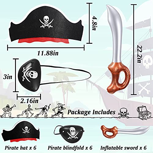 Legigo 18 Pcs Funny Pirate Party Set- Pirate Kids' Party Cosplay Supplies Include 6 Felt Pirate Hats, 6 Pirate Eye Patches, 6 Inflatable Swords For Caribbean Fancy Dress Cosplay Party Stage Prop #TOP1
