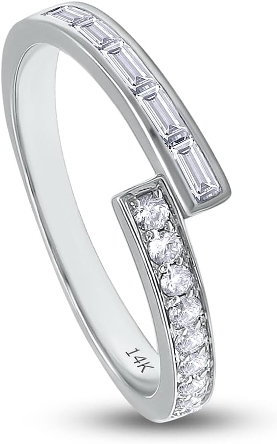 SAVEARTH DIAMONDS Baguette And Round Cut EGL Certified Lab Grown Diamond Bypass Engagement Wedding Band Ring For Women In 10K Or 14K Solid Gold Jewelry (Color: G-H, Clarity: VS-SI, 0.40 Cttw)