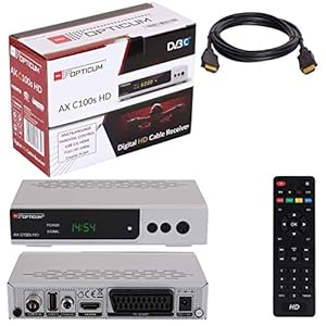 HB-DIGITAL Set: Opticum AX C100s HD-ontvanger voor digitale kabeltelevisie (HDMI, SCART, USB 2.0, mediaspeler) + HDMI-kabel
