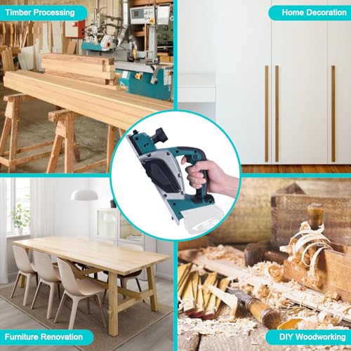 Akku-Hobel Kompatibel mit Makita 18V Akku, Professional 18V Akku Hobel Handhobel Elektrohobel Einhandhobel, Hobelbreite 82 mm, Spantiefe 2 mm, 16500RPM, Hobelmaschine Holzhobelmaschine (Ohne Akku)