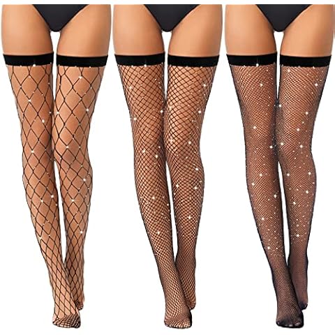 SATINIOR 3 Pares Medias de Rejilla con Diamantes de Imitación Brillantes Cover