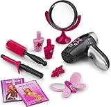JaxoJoy Beauty Stylist Set – Complete Play Pretend Hair Salon Station Gift Playset for Girls with Toy Blow Dryer, Curler, Scissors, Comb, Table, Mirror & Other Styling Tools – Recommended Ages 3+