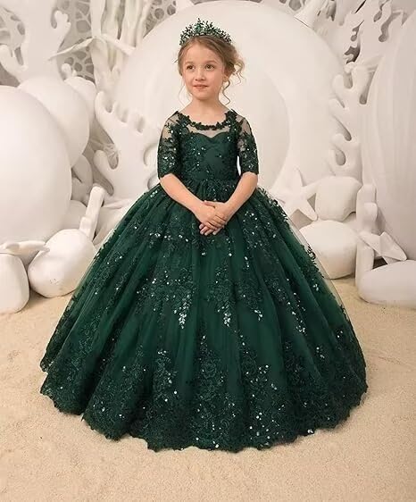 Tulle Flower Girl Dresses with Bow Lace Appliques Princess Pageant Dresses for Girls First Communion Dress Ball Gown2