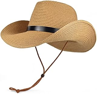 Unisex Straw Cowboy Hat Cowgirl Hat, Shapeable Floppy Sun Hat Wide Birm Fedora Panama Hat for Men & Women Brown