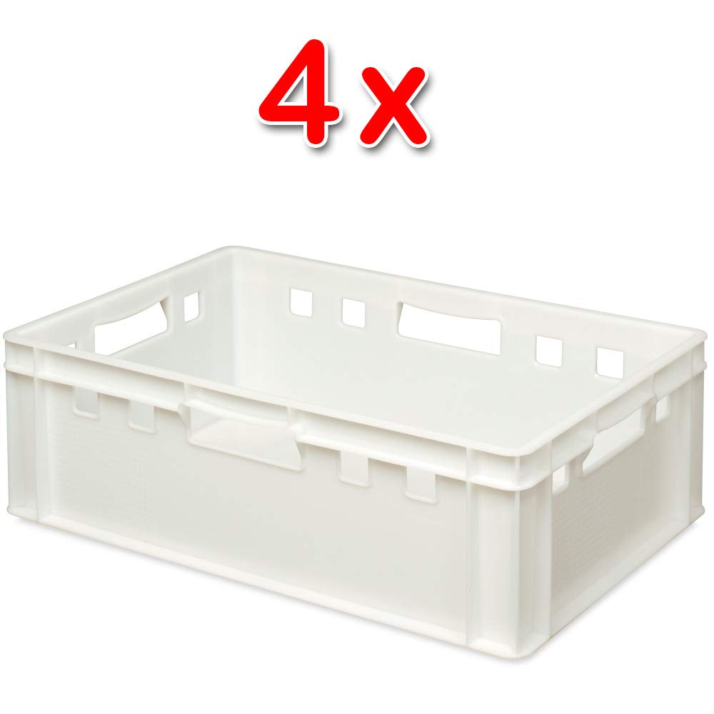 BRB 4 x contenitori per carne E2, lunghezza 600 x 400 x 200 mm, PE HD, per uso alimentare, bianco