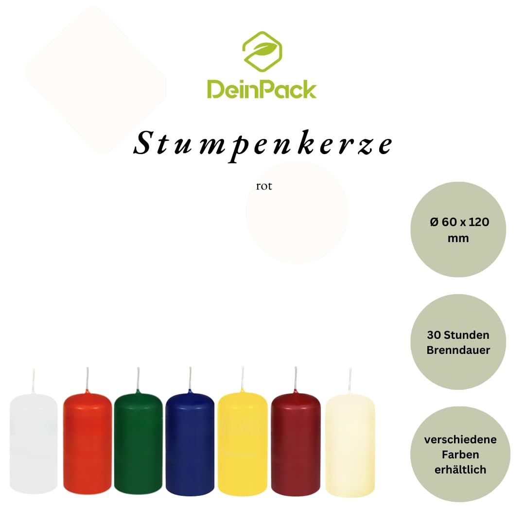 12 Stumpenkerzen rot HORECA | Ø 6 cm- Höhe 12 cm | Brenndauer: ca. 30 Stunden | Hochwertige Stumpenkerze | Adventskerzen | für Gastronomie, Hotels, Kirchen- Hochzeiten & Feierlichkeiten