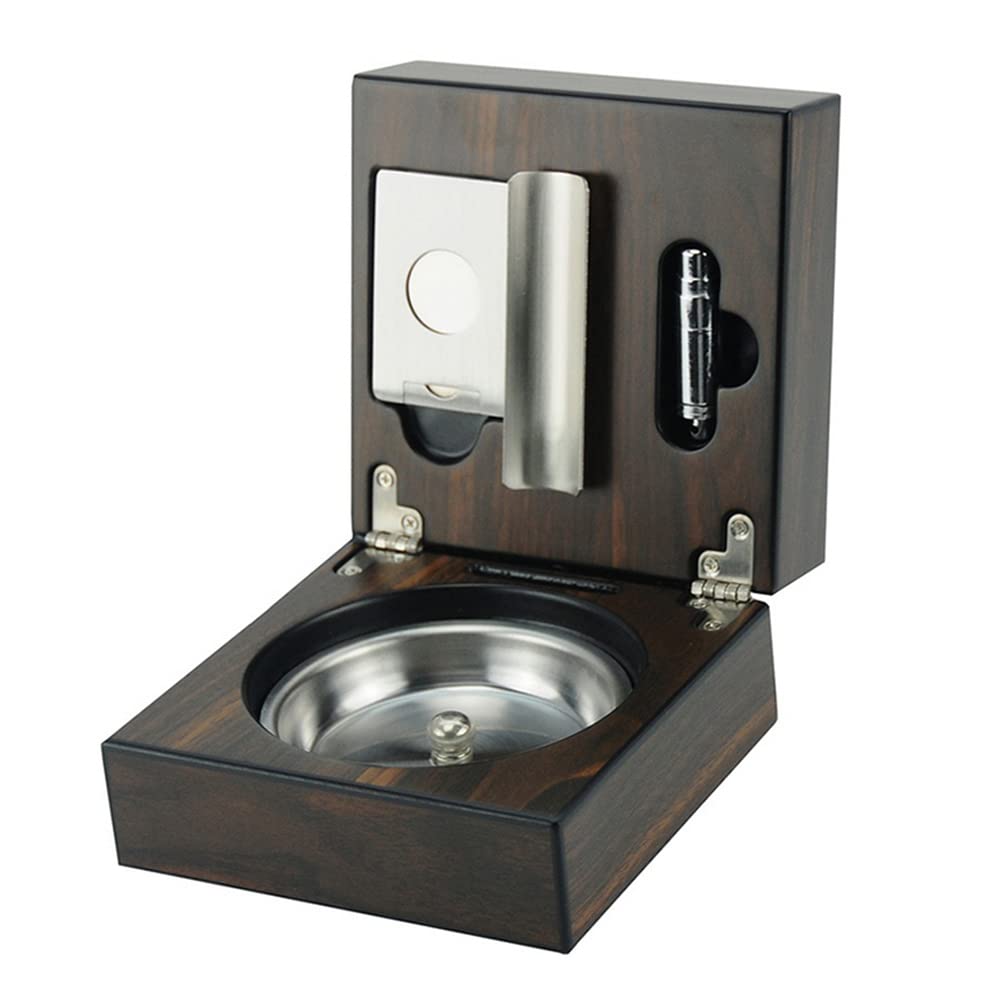 Cendrier rétro pliable en bois avec cutter et poinçon, ensemble compact en acier inoxydable