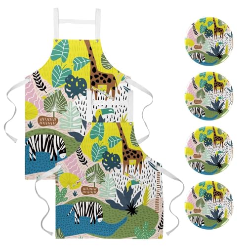 Tablier de cuisine pour pâtisserie et nettoyage motif zèbre et girafe