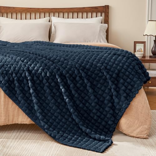 Image of BEDELITE Navy Blue Fleece Throw Blankets Queen Size for Bed, 90x90 Inch