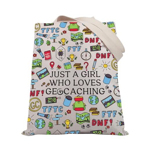 PLITI Geocache Tote Bag Divertente Geocaching Regali Per Geocacher All'aperto Amante Regalo Just A G Who Loves Geocaching Borsa, Ama Geocaching Tgu, medium