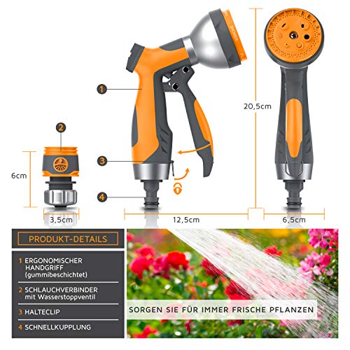 Gartenbrause Brandson mit 7 Sprühprofilen für Gartenschläuche