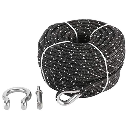 Novelbee 3/16 Inch X 100 Feet Double Braid Nylon Anchor Line With Stainless Steel Thimble And Hook (Black/White) #TOP5