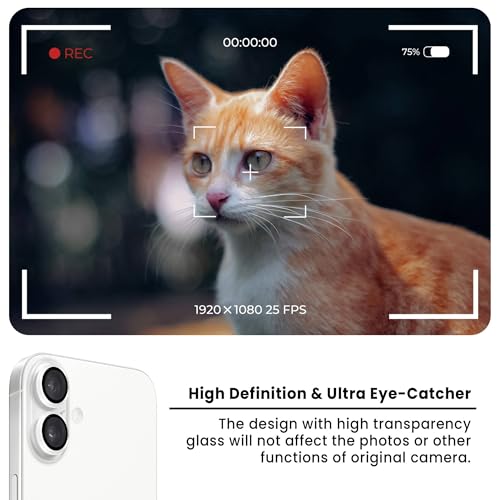 Image of ArmourPro Premium Camera Lens Protector Tempered Glass Compatible For iPhone 16 Plus and iPhone 16 Tough HD Individual Aluminum Alloy Rings 9H Camera Cover , Scratch-Resistant,Camera Lens Protection| White