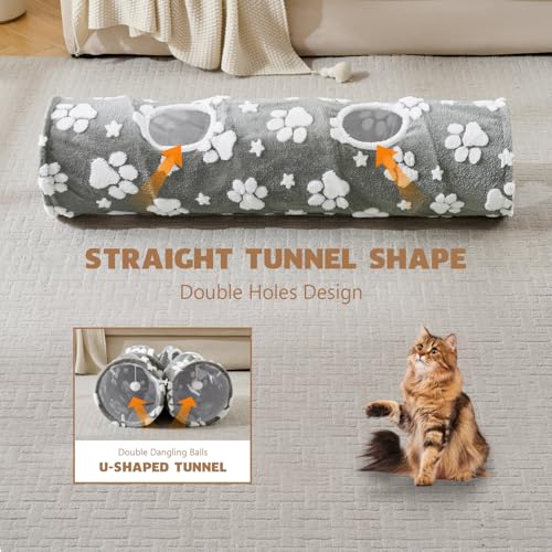Image of Straight Cat Tunnel for Indoor Cats 47 inchx12 inch, Grey Paw