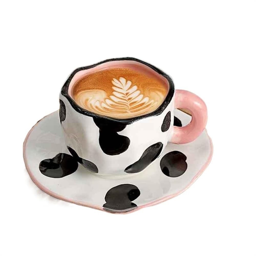 Espressotassen Handbemalte Kaffeetasse mit Untertasse aus Keramik mit blauem Himmel und weißen Wolken, handgefertigtes Teetasse-Untertassen-Set, süßes Geschenk for Sie Espresso Tassen(Color:E-01)