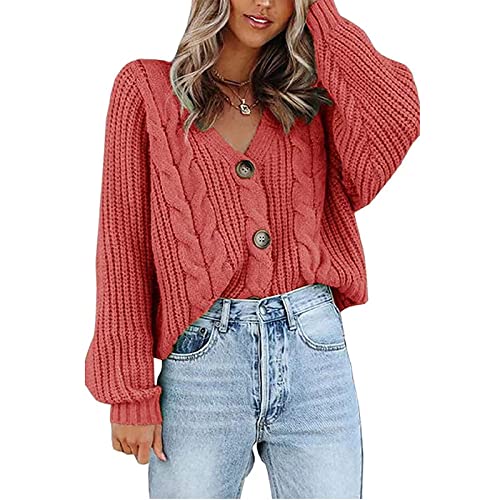 Women Sweaters For Fall And Winter, Sweater Vest For Women Off The Shoulder Sweater Women's Fashion Loose Casual Sweater Button Knit V-Neck Cardigan Coat Sweater Tank Dress(Red,Small) #TOP1