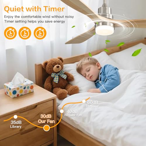 Image of Sofucor Smart Ceiling Fan, 52 inch Low Profile Ceiling Fans with Lights and Remote, Compatible with Alexa /Google /App, 3-Color Light 6-Speed DC Motor Reversible Timer for Bedroom Living Room Patio Outdoor