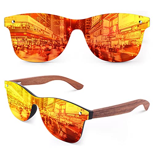 GQUEEN Gafas de Sol de Madera para Hombre Mujer Polarizadas UV400 Protección MOS09