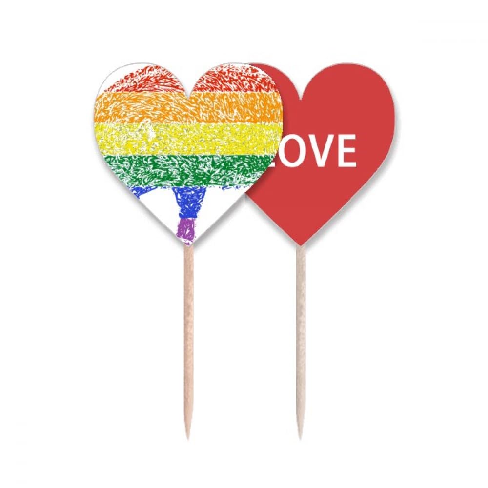 Cure-dents drapeau cœur LGBT Rainbow Pig en bois naturel pour buffet créatif