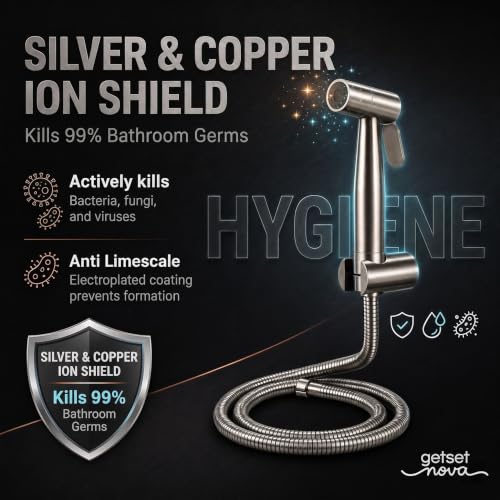 Image of Health Faucet Stainless Steel Handheld Bidet Sprayer with 1.5m Hose | Bathroom Hand Shower | Leakproof, Rust Resistant | Easy Installation. (Full Set Jet Spray)