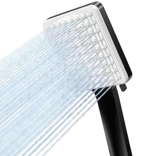 VOXON Shower Head High Pressure, Rainfall Shower Heads with 6 Spray Modes, Power Water Saving ShowerHead, Universal Square Shower Head, Handheld Large Rain Shower Heads for Electric Shower, Black