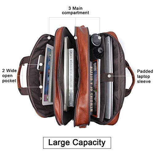 Augus Business Travel Briefcase Genuine Leather Duffel Bags for Men Laptop Bag fits 15.6 inches Laptop (Light Brown)