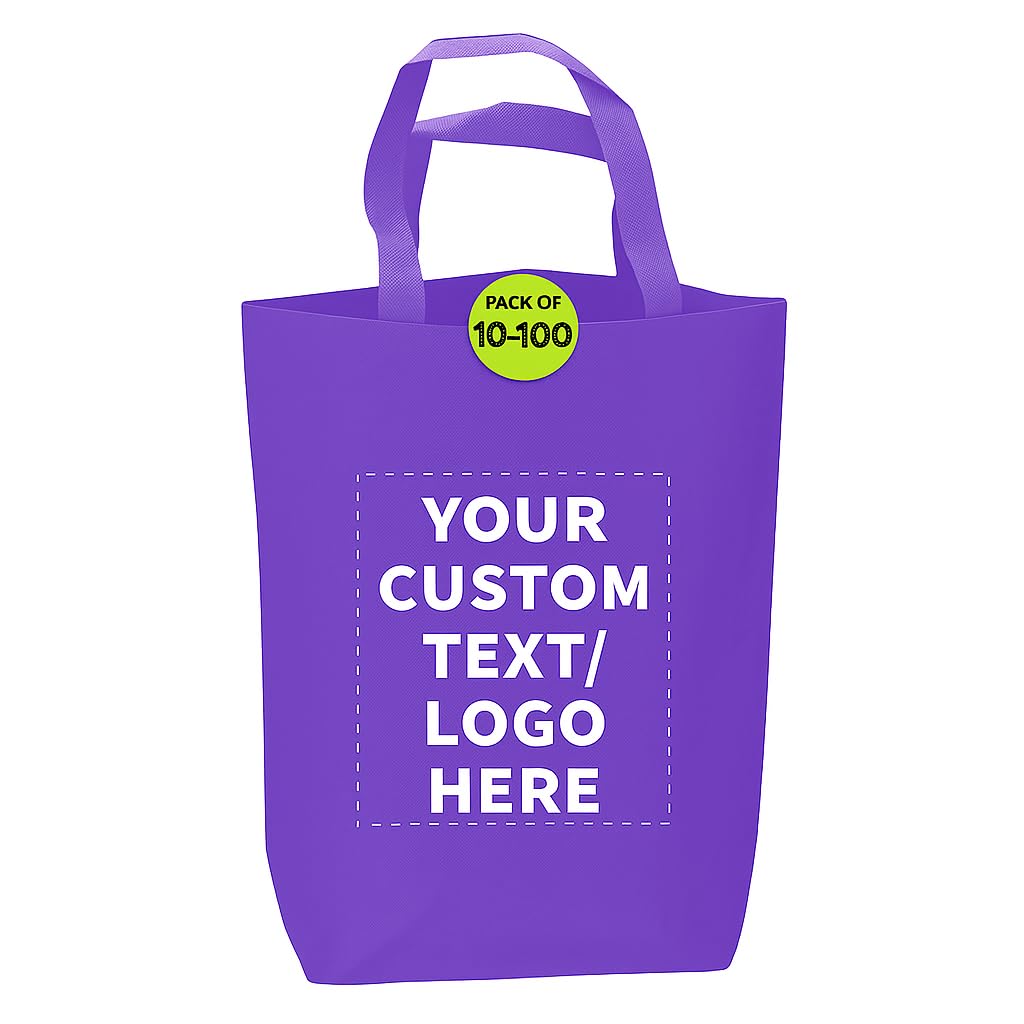 DISCOUNT PROMOS Customizable Large Tote Bag, Set of 10/50/100 Heavy Duty & Reuseable Bulk Pack - Purple