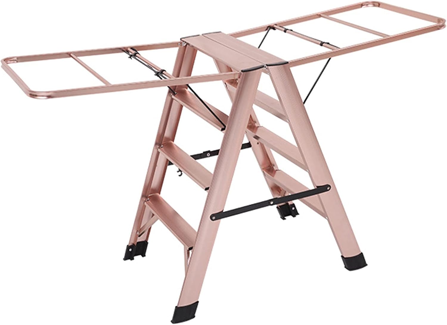 Multifunctional 4-Step Ladder Foldable Laundry Rack, Aluminum Wing Clothes Drying Rack Ladder Free of Installation for Home Use,Silver