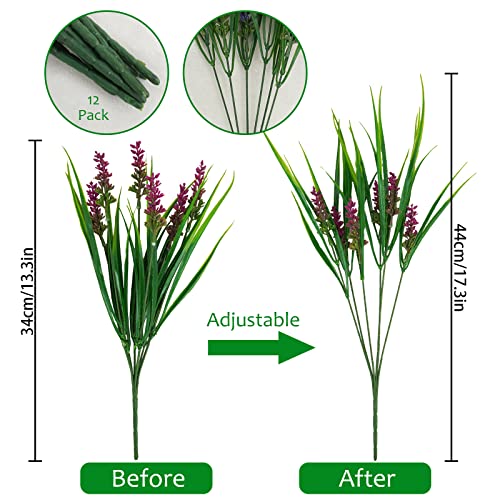 Obbsie 12 Bundles Artificial Plants Outdoor, 18.2" Uv Resistant Faux Monkey Grass Greenery Stems No Fade Faux Plastic Flowers Shrubs For Home Weddings Garden Porch Front Patio Office Decor - Rose Red #TOP3