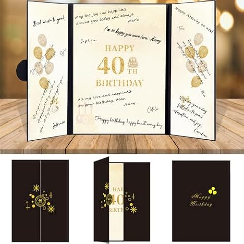 HLQHXWHZT Creative 40th Birthday Guest Book Alternative, 40th Birthday Decorations Black and Gold, 40th Birthday Signature Book 18 x 12 inch, Great 40th Birthday Gifts for Men or Women Cover